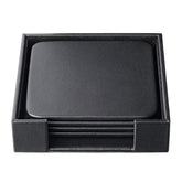 Black Leather 4 Square Coaster Set w/ Holder